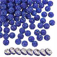 100Pcs Polymer Clay Rhinestone Round Beads, with 10Pcs Brass Rhinestone Spacer Beads, Sapphire, PP13(1.9~2mm), 6 Rows Rhinestone, 10mm, Hole: 1.5mm, 110pc/box(RB-SZ0001-03A)