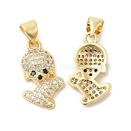 Brass Micro Pave Clear & Clack Cubic Zirconia Pendants, Dog Charms, Real 16K Gold Plated, 16x10x3mm, Hole: 5x3.5mm(ZIRC-L103-002G)