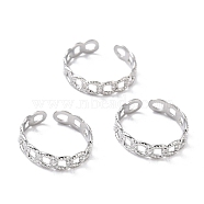 Tarnish Resistant 304 Stainless Steel Finger Rings, Cuff Rings, Long-Lasting Plated, Textured Curb Chain Shape, Stainless Steel Color, US Size 7 3/4(17.9mm), 5mm(RJEW-L102-04P)