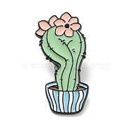 Cactus & Flower Enamel Pins, Black Alloy Brooches for Backpack Clothes, Light Green, 30.5x16.5x1.5mm(JEWB-P021-B04)