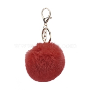 Pom Pom Ball Keychain, with Alloy Lobster Claw Clasps and Iron Key Ring, for Bag Decoration,  Keychain Gift and Phone Backpack , Light Gold, FireBrick, 138mm(KEYC-WH0016-13F)