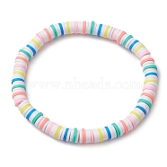 Rainbow Color Disc Handmade Polymer Clay Beaded Stretch Bracelets for Women, Colorful, Inner Diameter: 2-1/4 inch(5.55cm)(BJEW-JB10353-01)