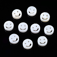 Natural Freshwater Shell Beads, Flat Round with Smiling Face, Creamy White, 6x2.5mm, Hole: 0.8mm(SHEL-N003-17C-01)