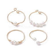 4Pcs 4 Style Brass Wire Wrap Open Cuff Rings Set, Shell Pearl Beaded Stackable Rings, Light Gold, Inner Diameter: 19~20.5mm, 1Pc/style(RJEW-TA00109)