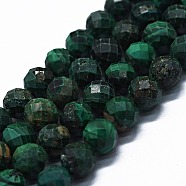 Natural Malachite Beads Strands, Faceted(64 Facets), Round, 6mm, Hole: 0.8mm, about 62~67pcs/strand, 15.16~15.55 inch(38.5~39.5cm)(G-G927-44)