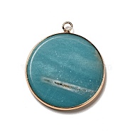 Natural Amazonite Pendants, Flat Round Charms, with Golden Plated Brass Frame, 35x31x3~3.5mm, Hole: 2.5mm(G-A213-01G-02)