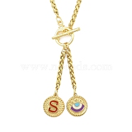 Ion Plating(IP) 304 Stainless Steel Red Enamel Letter & Eye Pendant Wheat Chain Necklaces, with Toggle Clasps, Golden, Letter S, 20.47~20.87 inch(52~53cm)(STAS-Z102-01G-S)