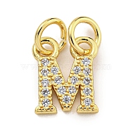 Initial Letter Brass with Cubic Zirconia Charms, Real 18K Gold Plated, Long-Lasting Plated, Lead Free & Cadmium Free, Letter M, 10x8.5x1.5mm, ring: 5x1mm, inner diameter: 3mm(KK-Q814-26M-G)