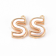 Brass Charms, with Shell, Real 18K Gold Plated, Nickel Free, Letter.S, 11.5x7.5x2mm, Hole: 0.9mm(KK-Q766-001S-NF)