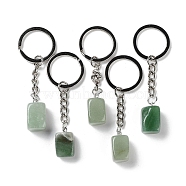 Natural Green Aventurine Pendant Keychain, with Iron Ring, Cuboid, 7.2~7.5cm(KEYC-D021-01P-02)