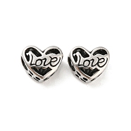 316 Surgical Stainless Steel  Beads, Heart, Antique Silver, 10x12x7mm, Hole: 4mm(STAS-Q304-47AS)