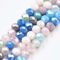 Glass Beads Strands, AB Color Plated, Faceted, Rondelle, Colorful, 3.5x3mm, Hole: 0.8mm, about 132~140pcs/strand, 14.80 inch~15.16 inch(37.6cm~38.5cm)(X-GLAA-T006-16E)