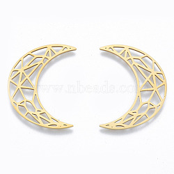 201 Stainless Steel Filigree Joiners Links, Moon, Golden, 35x26x1mm(STAS-N090-LA961-2)