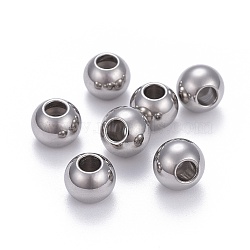 201 Stainless Steel Beads, with Rubber Inside, Slider Beads, Stopper Beads, Round, Stainless Steel Color, 10x8mm, Hole: 4mm, Rubber Hole: 3mm(STAS-L218-15P)