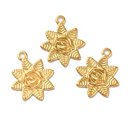 Ion Plating(IP) 304 Stainless Steel Pendants, Flower Charm, Golden, 20x17x1.2mm, Hole: 2mm(STAS-D174-01G)