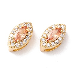 Rack Plating Brass Micro Pave Cubic Zirconia Beads, Long-Lasting Plated, Real 18K Gold Plated, Cadmium Free & Nickel Free & Lead Free, Horse Eye, Coral, 10x6x6mm, Hole: 3~5x2mm(KK-D073-02G-01-NR)
