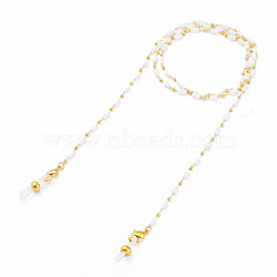 Eyeglasses Chains, Neck Strap for Eyeglasses, with Handmade Glass Beaded Chains, Soldered, Lead Free & Cadmium Free, with Brass Findings, Rubber Loop Ends and Brass Lobster Claw Clasps, White, 28.1 inch(71.5cm)(AJEW-EH00287-05)