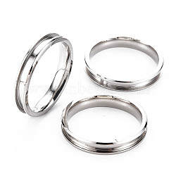 304 Stainless Steel Grooved Finger Ring Settings, Ring Core Blank, for Inlay Ring Jewelry Making, Stainless Steel Color, Inner Diameter: 20mm(STAS-WH0039-01D-P)