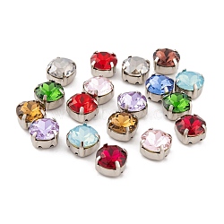 Sew on Rhinestone, K9 Glass Rhinestone, Platinum Tone Brass Prong Settings, Garments Accessories, Faceted, Square, Mixed Color, 11x11x7.5mm, Hole: 0.7mm(RGLA-Q013-02C-01)