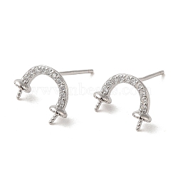 925 Sterling Silver with Cubic Zirconia Stud Earrings Findings, Arch, Platinum, 8.5x11.5mm, Pin: 11x0.7mm(STER-Z007-09P)