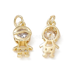Brass Micro Pave Cubic Zirconia Pendants, with Jump Ring, Boy Charm, Real 18K Gold Plated, 16x8x4mm, Hole: 3.4mm(KK-E068-VB202)