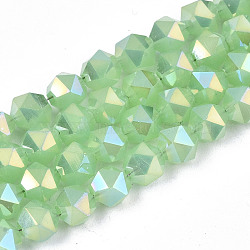 Electroplate Glass Beads Strands, Imitation Jade, AB Color Plated, Faceted, Round, Light Green, 6x6x6mm, Hole: 1mm, about 100pcs/strand, 22.24 inhes(56.5cm)(X-EGLA-T019-07E)