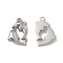 201 Stainless Steel Pendants, Dolphin Charm, Stainless Steel Color, 19x12x3mm, Hole: 1.6mm(STAS-J401-VC762)