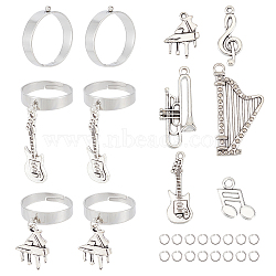 Unicraftale DIY Music Theme Ring Making Kit, Including Guitar & Trumpet & Harp Alloy Pendants, 304 Stainless Steel Jump Rings & Finger Ring Settings, Antique Silver & Stainless Steel Color, 32Pcs/box(DIY-UN0004-85)