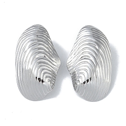 Tarnish Resistant 304 Stainless Steel Stud Earrings, Shell Shape, Stainless Steel Color, 43.5x25mm(EJEW-U004-03P)