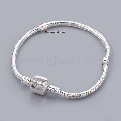 Brass European Bracelets, with Brass Clasp, Clasp without Sign, Silver Color Plated, about 16cm long 3mm thick, 2mm hole(PPJ008Y-S)