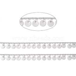 Tarnish Resistant 304 Stainless Steel Cable Chains, with Flat Round Charms, Soldered, with Spool, Stainless Steel Color, Flat Round: 6x1mm, Link: 2x2x0.8mm(CHS-F018-01P)