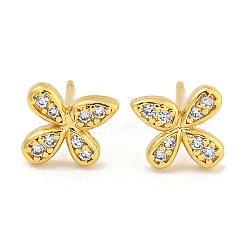 Rack Plating Brass Micro Pave Clear Cubic Zirconia Stud Earrings, with Ear Nuts, Long-Lasting Plated, Flower, Clear, 7.5x8.5mm(EJEW-N055-02G-04-RS)