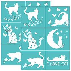 Self-Adhesive Silk Screen Printing Stencil, for Painting on Wood, DIY Decoration T-Shirt Fabric, Turquoise, Cat Shape, 280x220mm(DIY-WH0338-201)