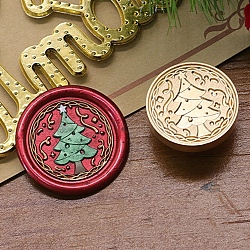 Christmas Series Wax Seal Brass Stamp Head, for Wax Seal Stamp, Golden, Christmas Tree, 25x14mm, Inner Diameter: 7.5mm(AJEW-M037-01G-26)