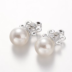 Silver Color PlatedAlloy Imitation Pearl Pendants, White, 24.3x13x11.5mm, Hole: 2mm(PALLOY-M179-25-AAA)
