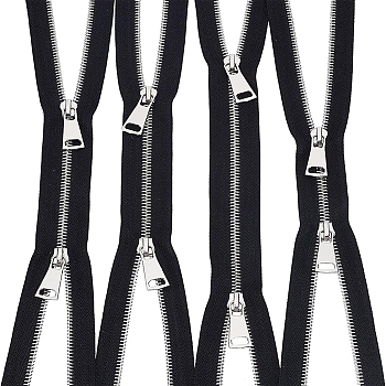 Nylon Garment Accessories, Zip-fastener Component Sets, Nylon and Brass Zipper & Alloy Zipper Puller, Platinum, Black, 600~630x30x2mm, 4strand/set