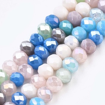Glass Beads Strands, AB Color Plated, Faceted, Rondelle, Colorful, 3.5x3mm, Hole: 0.8mm, about 132~140pcs/strand, 14.80 inch~15.16 inch(37.6cm~38.5cm)