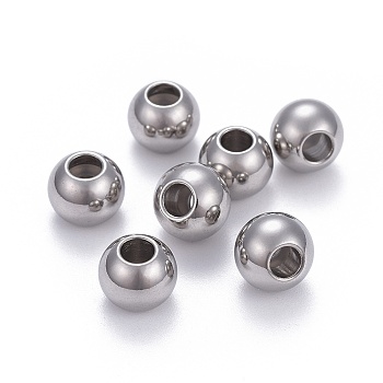 201 Stainless Steel Beads, with Rubber Inside, Slider Beads, Stopper Beads, Round, Stainless Steel Color, 10x8mm, Hole: 4mm, Rubber Hole: 3mm