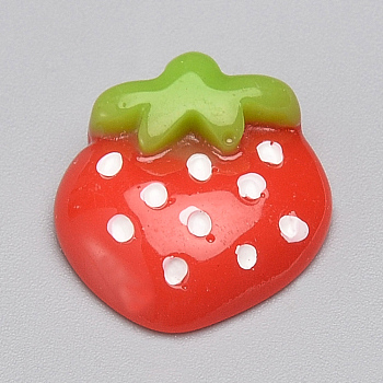 Resin Cabochons, Strawberry, Red, 15x16x5.5mm