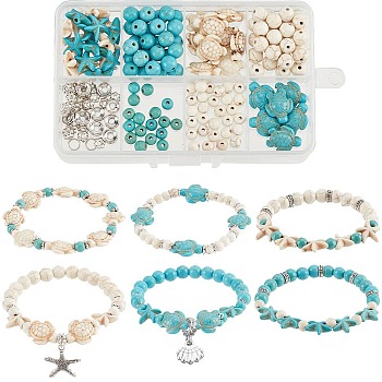 DIY Ocean Theme Bracelet Making Kit, Including Synthetic Turquoise Starfish & Turtle Beads, Alloy Flower Space Beads & Pendants, Mixed Color, 218Pcs/box