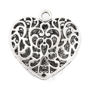 Alloy Pendants, Lead Free & Cadmium Free & Nickel Free, Heart, Antique Silver, Size: about 35mm long, 34.5mm wide, 11mm thick, hole: 3.5mm