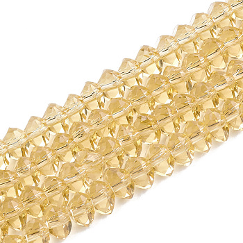 Glass Beads Strands, Faceted, Triangle, Gold, 7~7.5x7~7.5x4~5mm, Hole: 1.5mm, about 100pcs/strand, 17.3 inch~19 inch