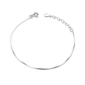 SHEGRACE Simple Elegant Rhodium Plated 925 Sterling Silver Bracelet, Snake Chain Bracelet, Platinum, 160x0.8mm
