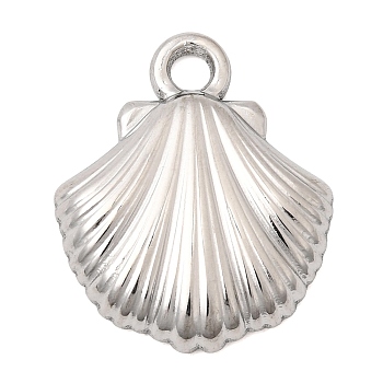 304 Stainless Steel Pendants, Textured Shell Shape Charms, Stainless Steel Color, 19.5x16x3mm, Hole: 2.3mm