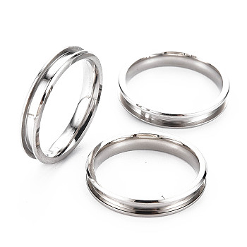 304 Stainless Steel Grooved Finger Ring Settings, Ring Core Blank, for Inlay Ring Jewelry Making, Stainless Steel Color, Inner Diameter: 20mm