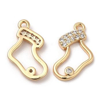 Brass Micro Pave Cubic Zirconia Pendants, Nickel Free, Socking, Real 18K Gold Plated, 16.5x10x2mm, Hole: 1.2mm