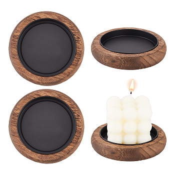 Wood Candle Holders, Centerpiece Plate, Flat Round, Coffee, 10.95x2.1cm, Inner Diameter: 8cm