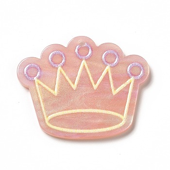 Printed Opaque Acrylic Pendants, Crown Pattern, 27x34x2.5mm, Hole: 1.5mm