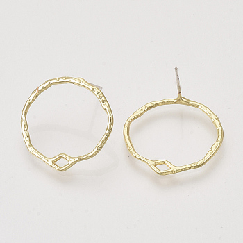 Alloy Stud Earring Findings, with Loop, Ring, Light Gold, 21x22.5mm, Hole: 3x1.5mm, Pin: 0.6mm
