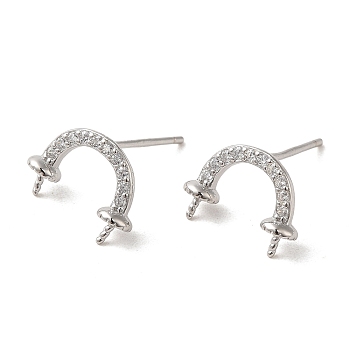 925 Sterling Silver with Cubic Zirconia Stud Earrings Findings, Arch, Platinum, 8.5x11.5mm, Pin: 11x0.7mm